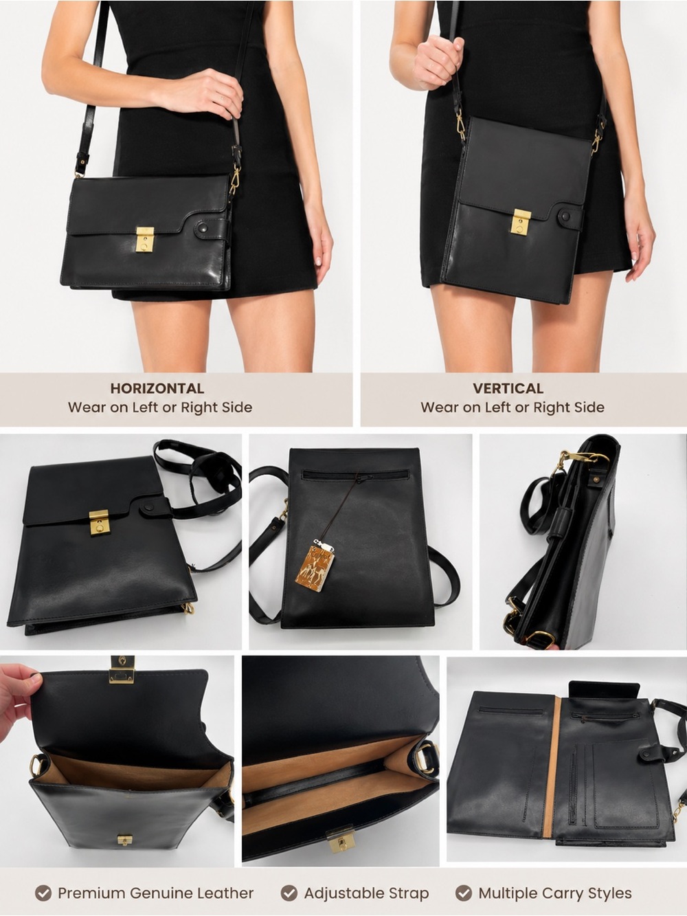 Vintage Spanish Leather Messenger Bag NOS Black Convertible Crossbodyг